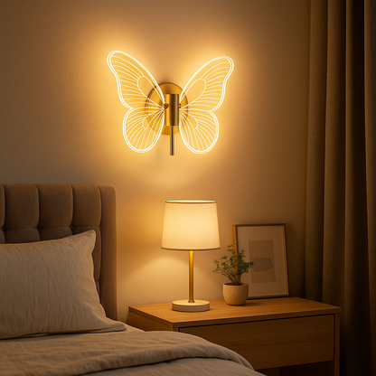 Lampe de Chevet Papillon LED Murale – Design Moderne en Acrylique Doré, Lumière Douce et Élégante