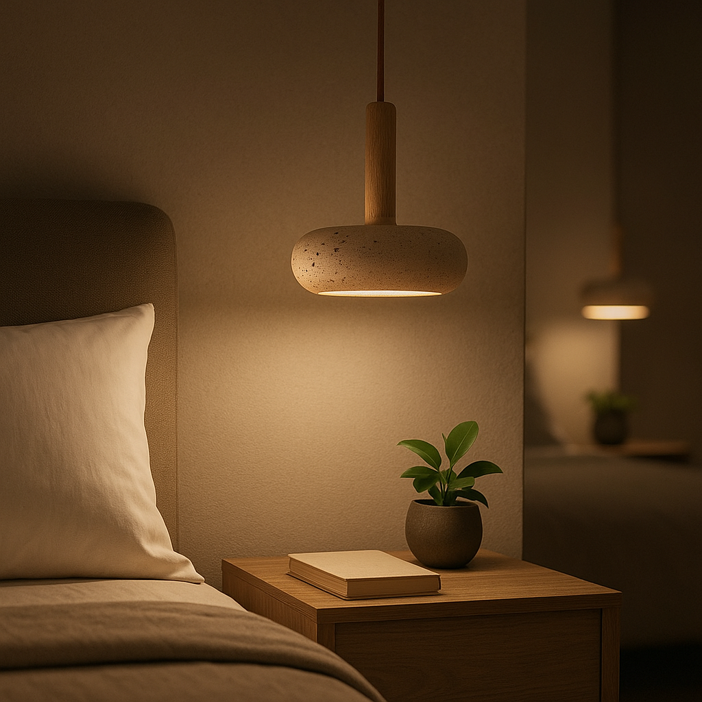 Lampe de Chevet LED Style Wabi-Sabi en Pierre Naturelle – Design Suspendu Élégant, Lumière Douce et Moderne