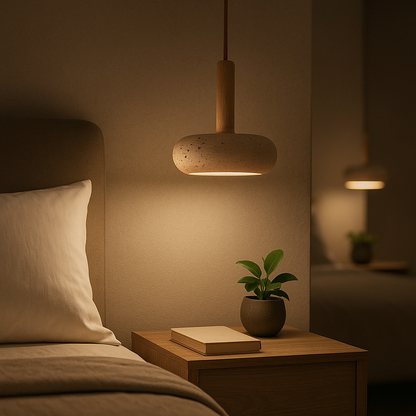 Lampe de Chevet LED Style Wabi-Sabi en Pierre Naturelle – Design Suspendu Élégant, Lumière Douce et Moderne