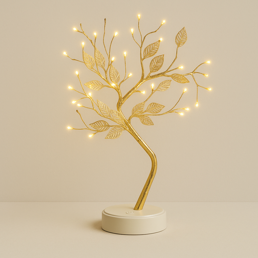 Lampe de Chevet LED Arbre Doré 72 LED – Feuilles d’Or Tactiles, USB ou Piles, Ambiance Féérique et Déco Élégante
