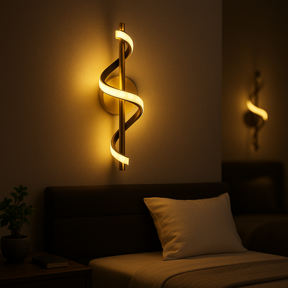 Lampe de Chevet Murale LED Spirale – Design Nordique Minimaliste, Métal Noir ou Doré, Lumière Apaisante Moderne