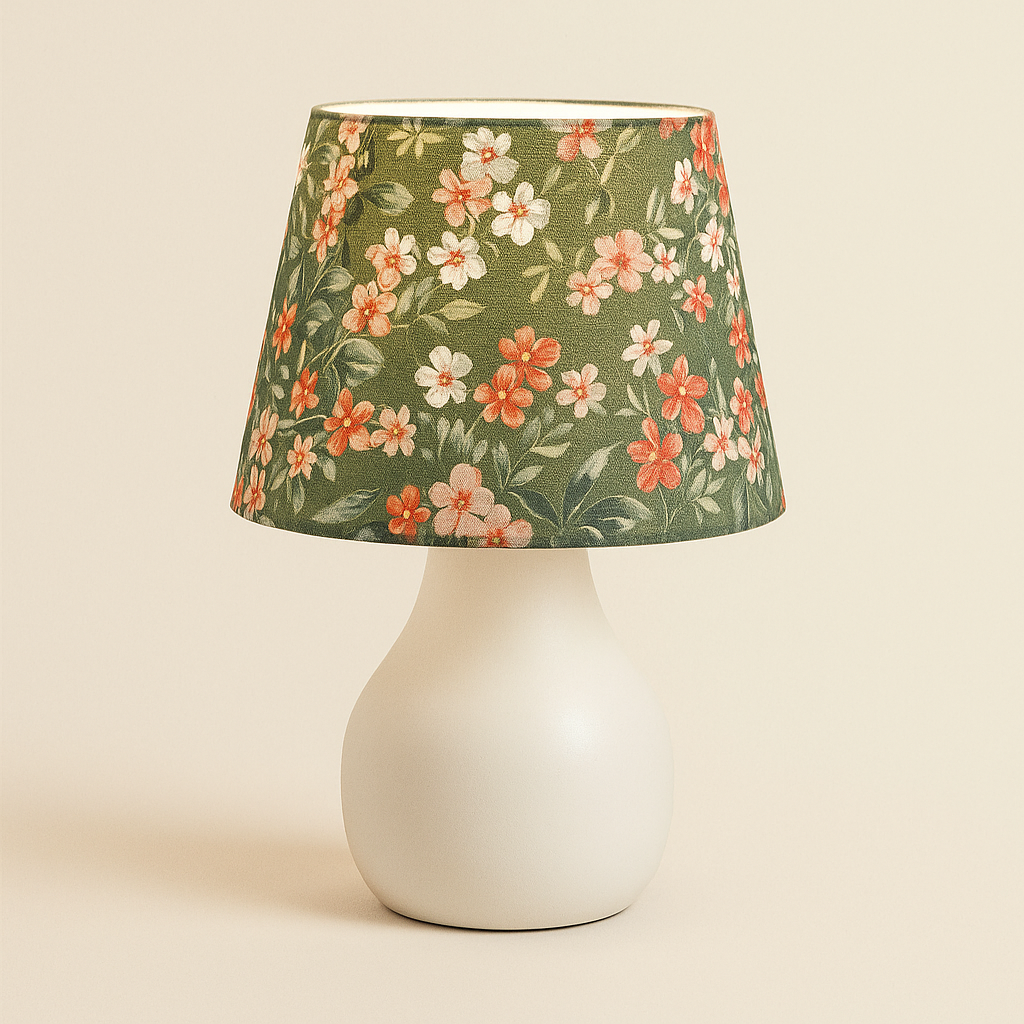 Lampe de Chevet USB Tissu Fleuri – Design Minimaliste, Lumière Chaude Apaisante pour Chambre ou Salon