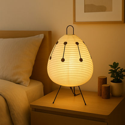 Lampe de Chevet LED Japonaise en Papier Xuan – Design Minimaliste Fait Main, Lumière Dimmable et Ambiance Apaisante pour Chambre ou Salon