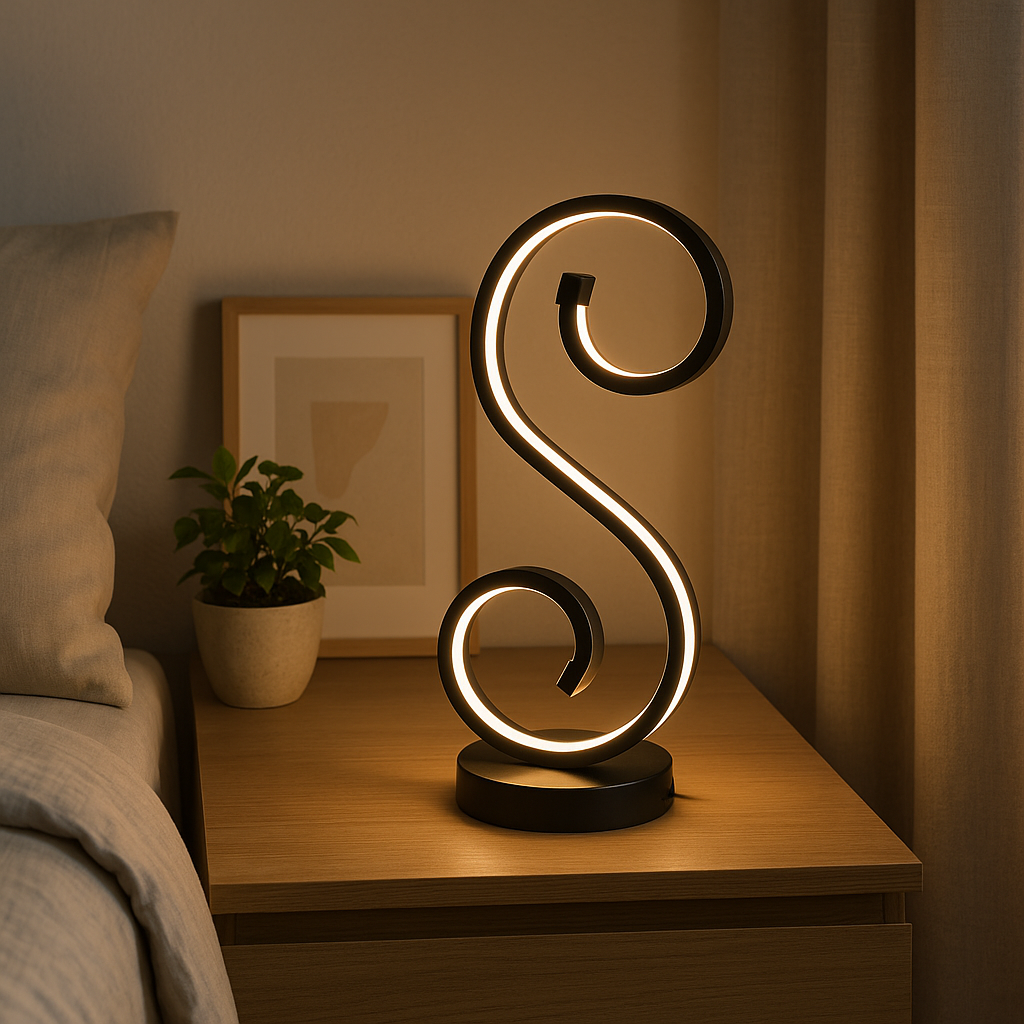 Lampe de Chevet LED Design Moderne en Forme de S – Trois Couleurs Dimmables pour Ambiance Élégante et Cosy