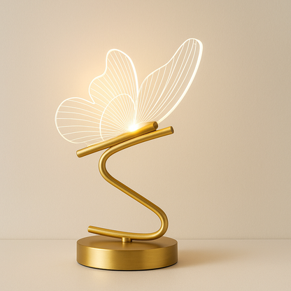 Lampe de Chevet Papillon LED – Design Nordique Doré, 3 Couleurs de Lumière USB, Éclairage Élégant et Apaisant