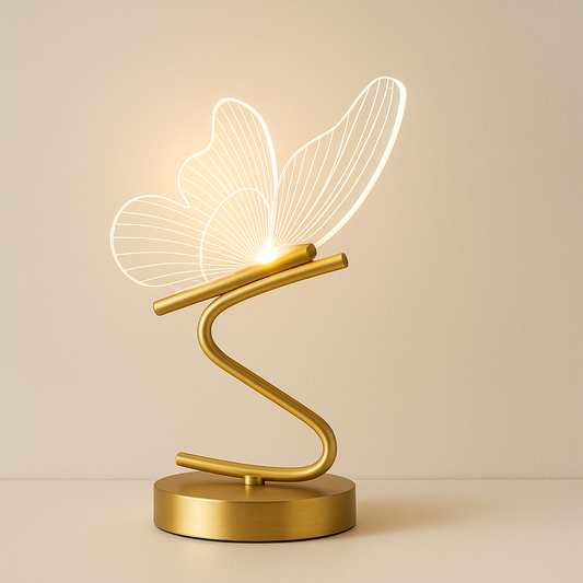 Lampe de Chevet Papillon LED – Design Nordique Doré, 3 Couleurs de Lumière USB, Éclairage Élégant et Apaisant