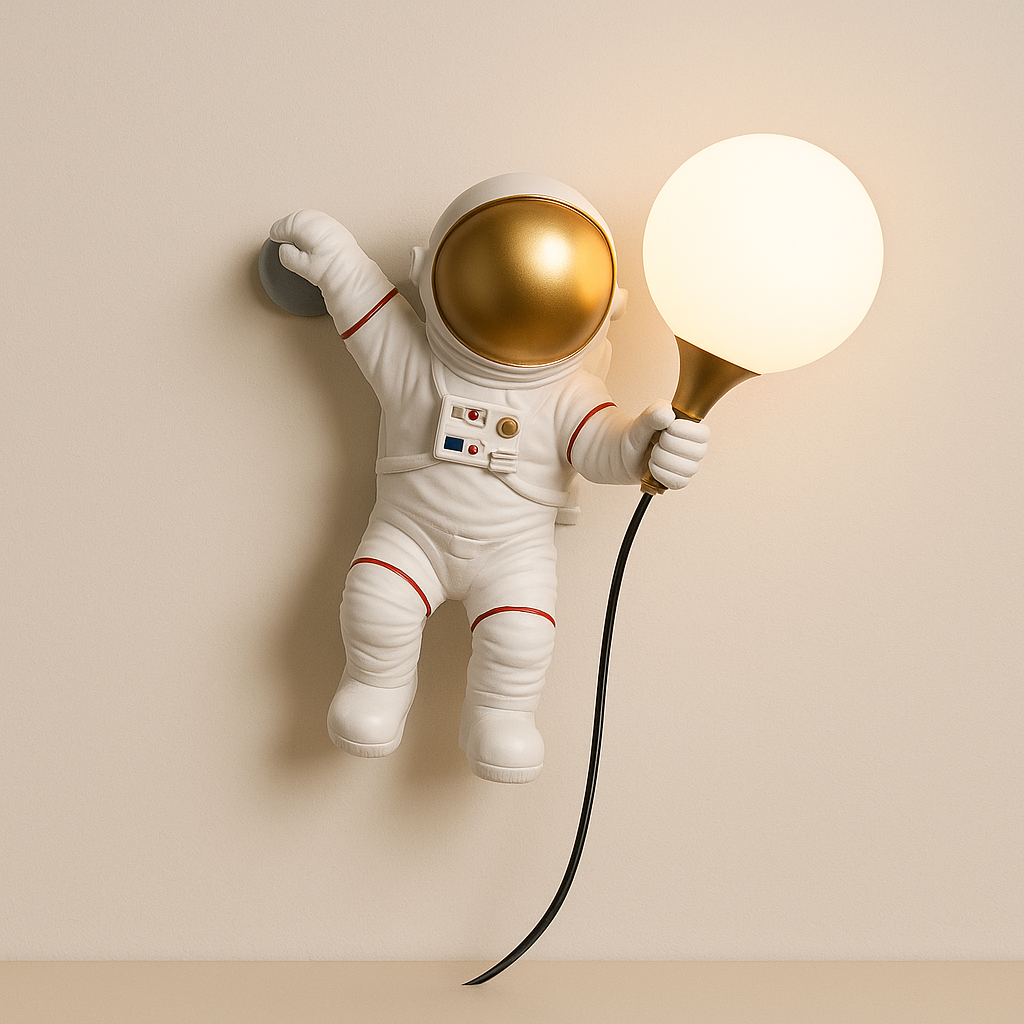 Lampe de Chevet LED Astronaute et Lune – Design Moderne Mural, Lumière Chaude Apaisante pour Ambiance Cosy et Rêves Stellaires Enfant