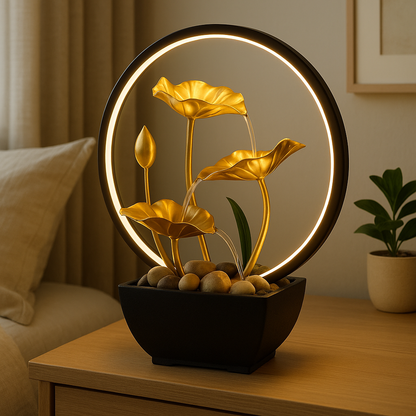 Lampe de Chevet Fontaine LED USB – Cascade Zen avec Rochers Naturels et Anneau Lumineux, Ambiance Relaxante pour Maison ou Bureau