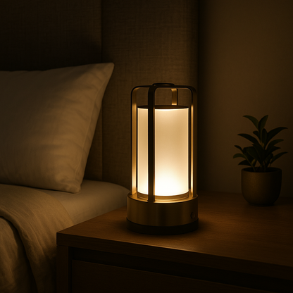 Lampe de Chevet Tactile LED – Design Cylindrique Noir/Or/Argent, USB Rechargeable et Lumière D’ambiance Ajustable