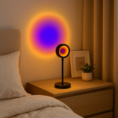 Lampe de Chevet LED Sunset Intelligente – Projection RGB 360°, Contrôle App & Télécommande pour Ambiance Colorée et Photos Créatives