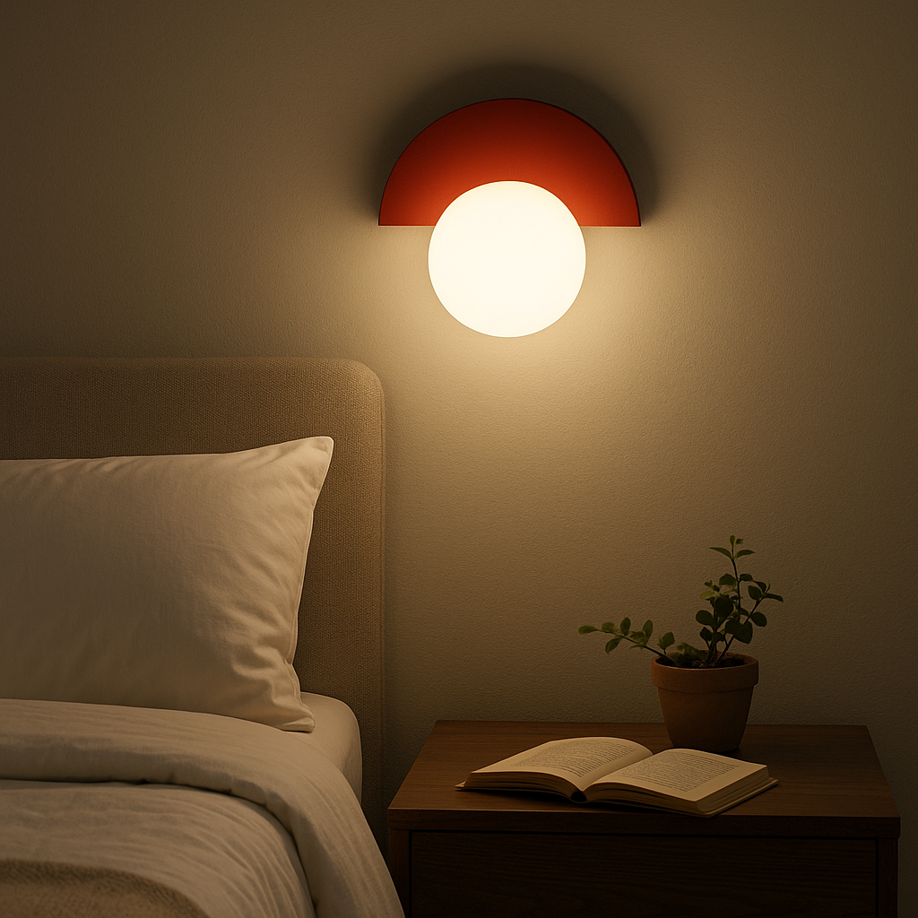 Lampe de Chevet Murale LED Nordique – Demi-Lune Colorée en Métal et Bille Opale, Design Moderne et Ambiance Douce