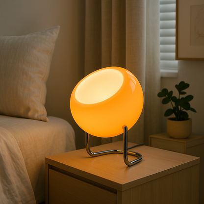 Lampe de Chevet Bauhaus en Verre Soufflé – Design Rétro LED, Lumière Chaude et Pied Métal Élégant