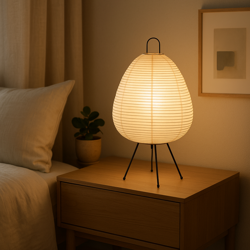 Lampe de Chevet Japonaise en Papier de Riz – Design Trépied LED, Style Wabi-Sabi Épuré pour Ambiance Zen et Douce