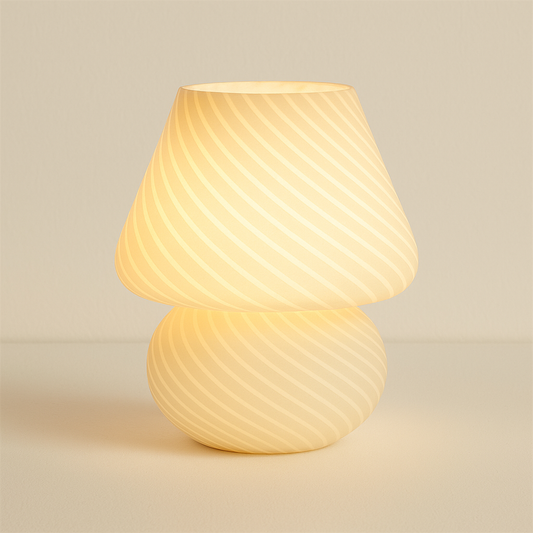 Lampe de Chevet Champignon en Verre Strié – LED USB, Design Murano Élégant pour Ambiance Douce et Cosy
