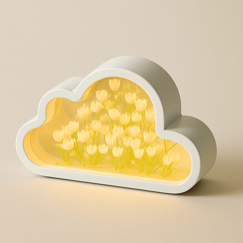 Lampe de Chevet Nuage Tulipes LED – Design Miroir DIY, Lumière Douce et Poétique pour Ambiance Cosy Enfant