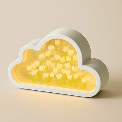 Lampe de Chevet Nuage Tulipes LED – Design Miroir DIY, Lumière Douce et Poétique pour Ambiance Cosy Enfant