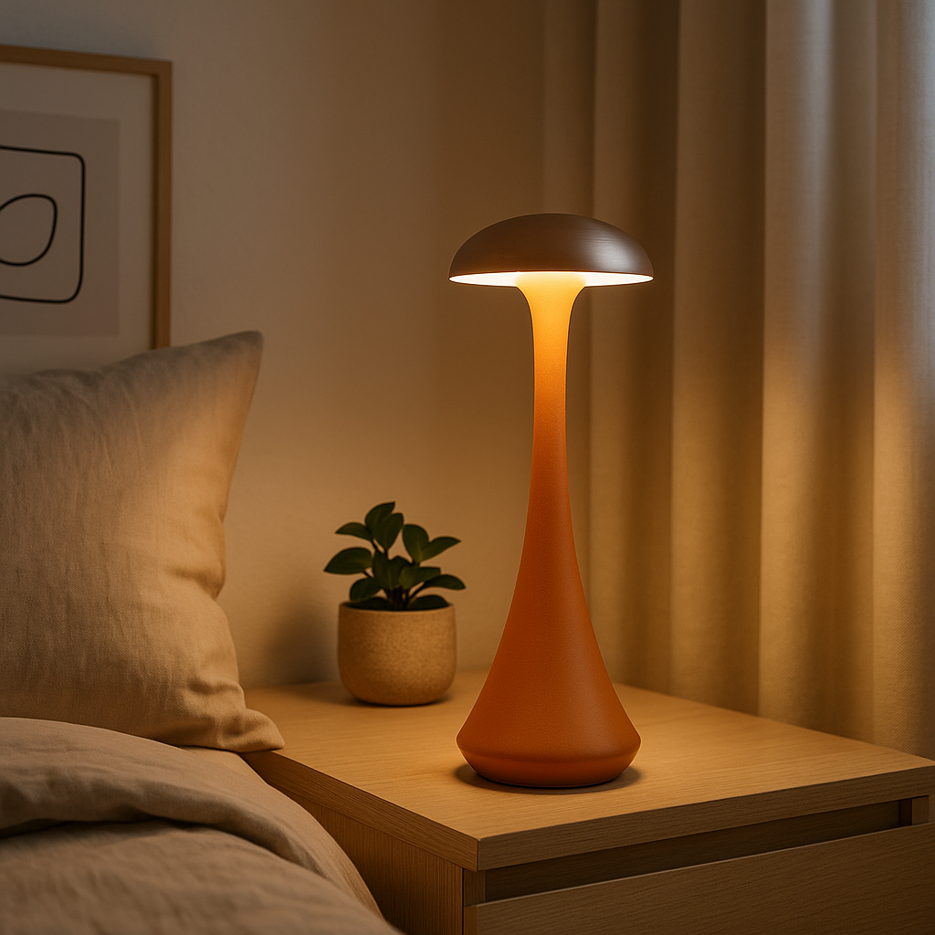 Lampe de Chevet LED Tactile Rechargeable – Design Champignon en Aluminium, Dimmable 3 Tons pour Ambiance Élégante