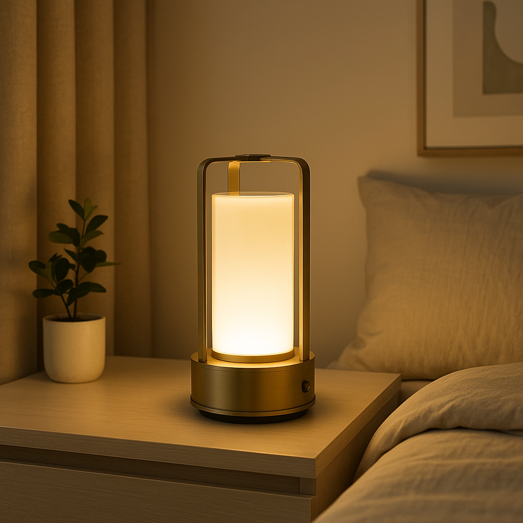 Lampe de Chevet Tactile LED – Design Cylindrique Noir/Or/Argent, USB Rechargeable et Lumière D’ambiance Ajustable