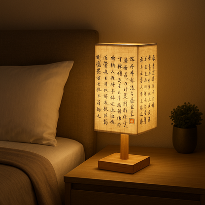 Lampe de Chevet Bois & Lin — Design Chinois Élégant & Lumière Chaude Relaxante