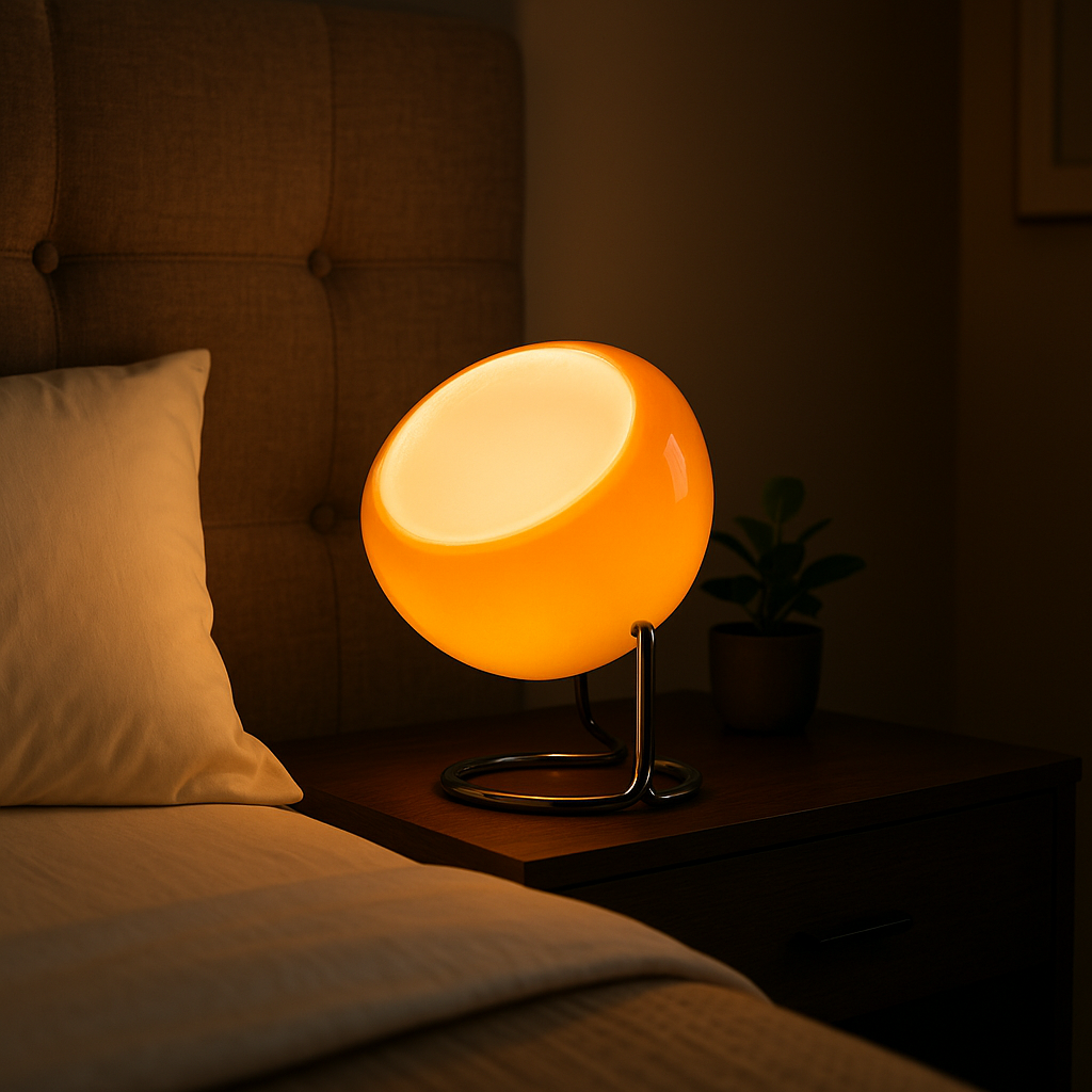 Lampe de Chevet Bauhaus en Verre Soufflé – Design Rétro LED, Lumière Chaude et Pied Métal Élégant