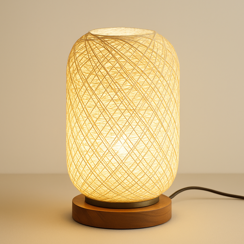 Lampe de Chevet Rotin et Bois – Design Tressé à Main, Lumière LED Chaude, Ambiance Naturelle et Apaisante