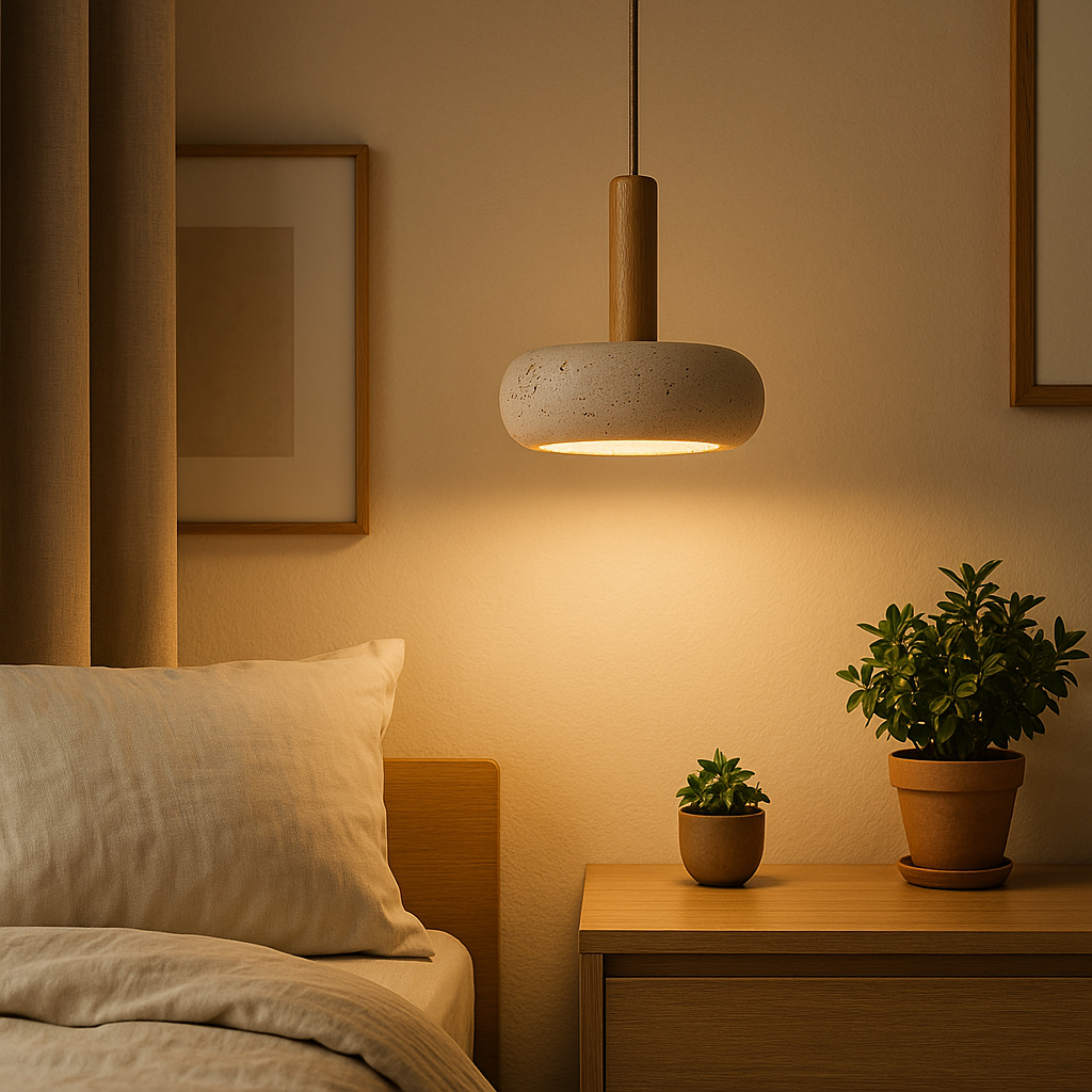 Lampe de Chevet LED Style Wabi-Sabi en Pierre Naturelle – Design Suspendu Élégant, Lumière Douce et Moderne
