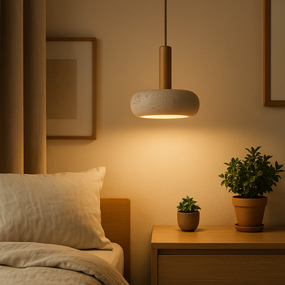 Lampe de Chevet LED Style Wabi-Sabi en Pierre Naturelle – Design Suspendu Élégant, Lumière Douce et Moderne
