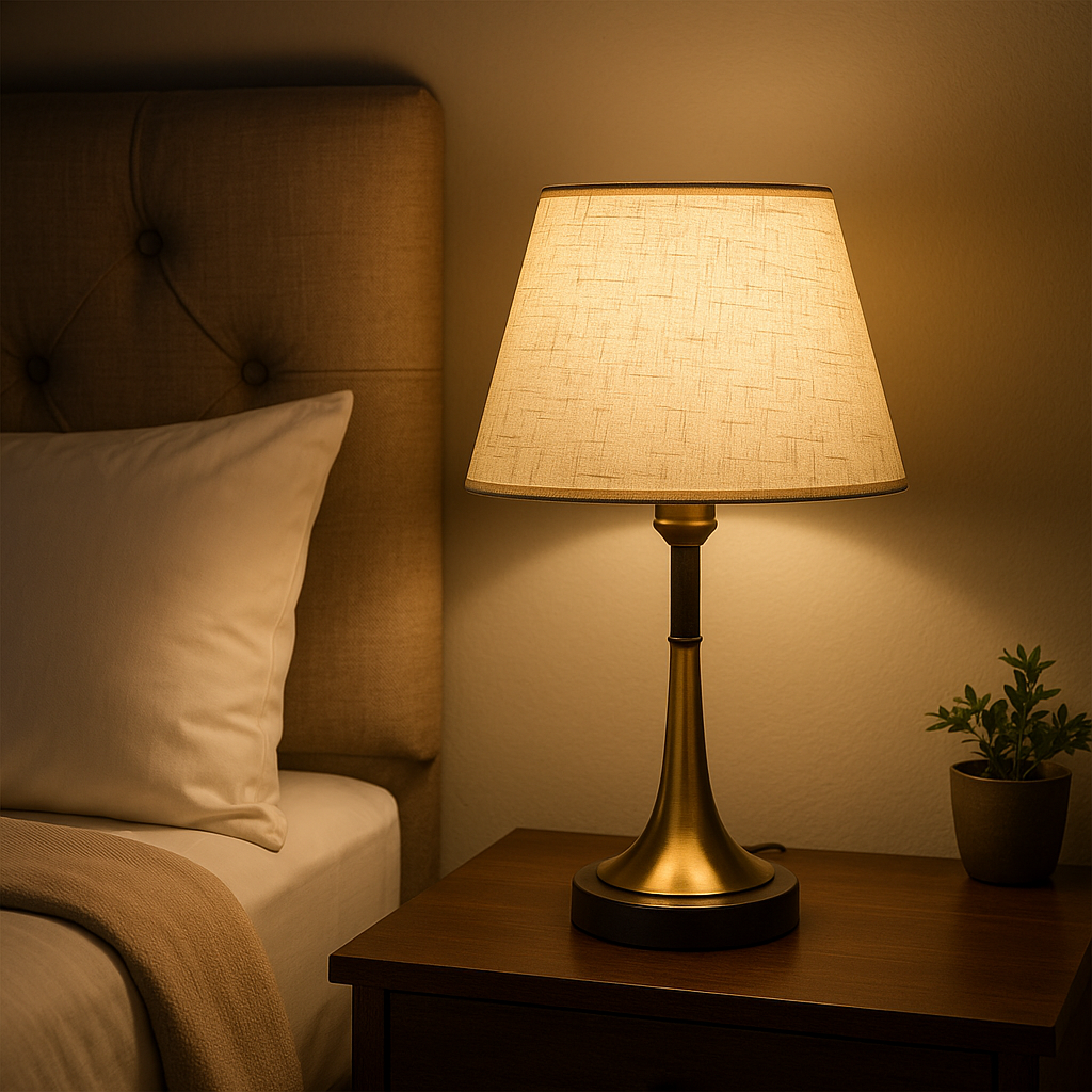 Lampe de Chevet Rétro LED avec Abat-jour en Lin – Lumière Chaude, Dimmable et Élégante pour Ambiance Cosy