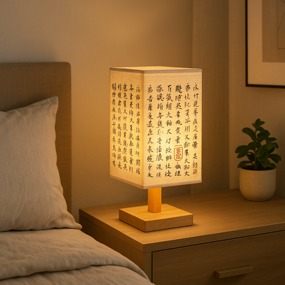 Lampe de Chevet Bois & Lin — Design Chinois Élégant & Lumière Chaude Relaxante