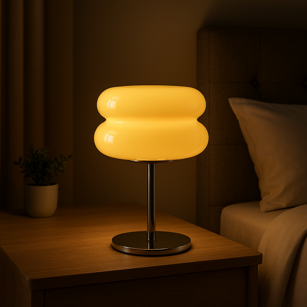 Lampe de Chevet Macaron en Verre — Design Moderne Tricolore, Éclairage LED Doux & Ambiance Élégante