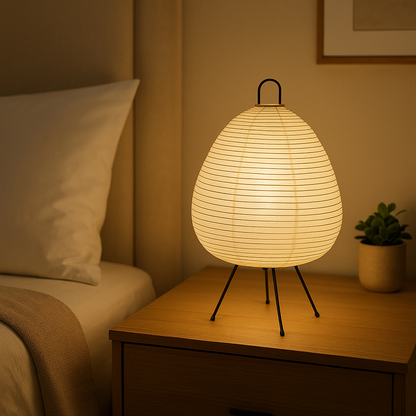Lampe de Chevet Japonaise en Papier de Riz – Design Trépied LED, Style Wabi-Sabi Épuré pour Ambiance Zen et Douce
